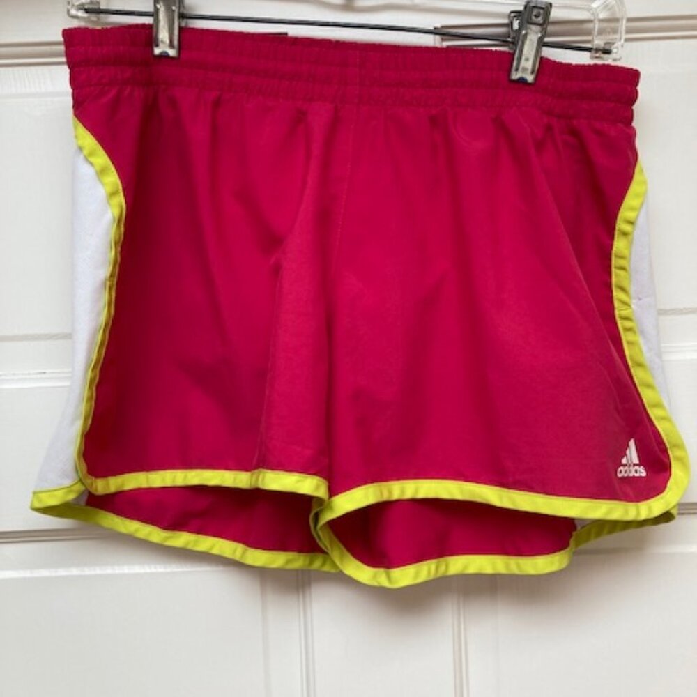 Adidas Pink, white and neon yellow running shorts Size S